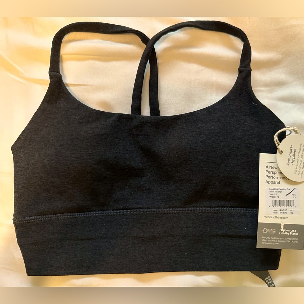 Vuori Women’s Longline Elevation sports bra. NWT. XS. Black